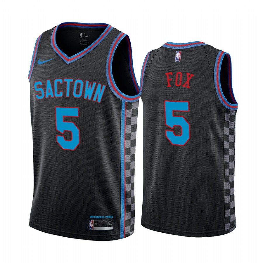 Men Sacramento Kings #5 de aaron fox black city edition sactown 2020 nba jersey->sacramento kings->NBA Jersey
